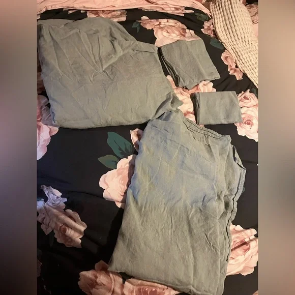 Casaluna ~ Green 100% Linen Sheet Set~Full - Picture 2 of 11